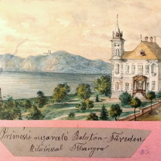 "Prímási nyaraló Balaton-Füreden kilátással Tihanyra"